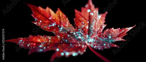 Autumnal artistry: a singular maple leaf displayed. Smart system