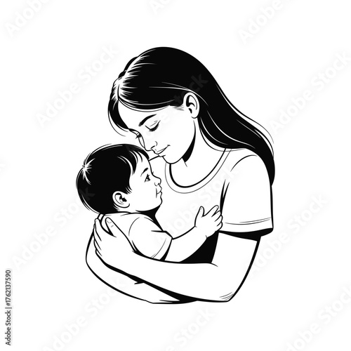 Tender moment of mother holding her baby close showing love affection and warmth