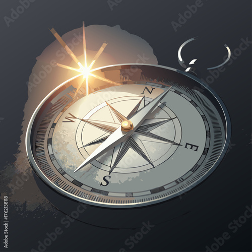 A vintage compass for guidance and direction, A concept of business strategy and navigation, Vector illustration - Generative AI

