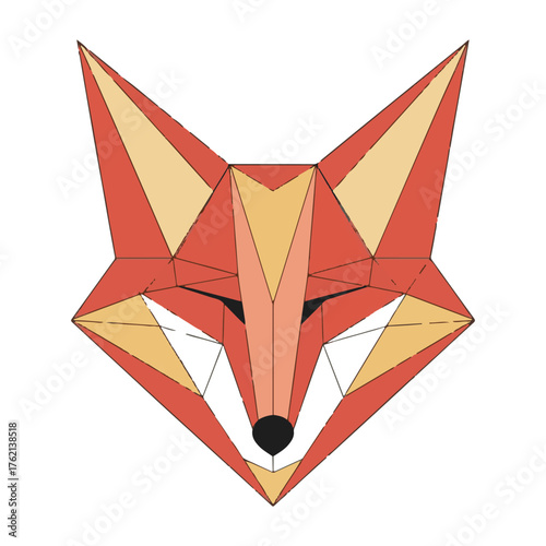 Geometric red fox head illustration with sharp angles and minimalist design on white background