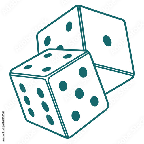 Illustration of two dice with rounded corners and green spots stacked on top of each other nicely