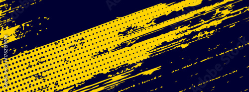 Dots halftone yellow and dark blue color pattern gradient grunge texture background. Dots pop art sport style vector illustration