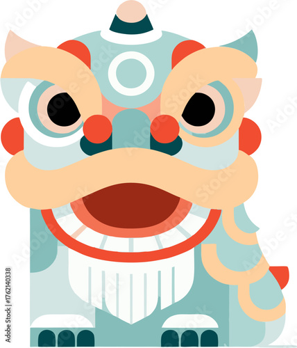 lion dance flat design, lion dance performances symbolizing successful,  bring good luck and fortune