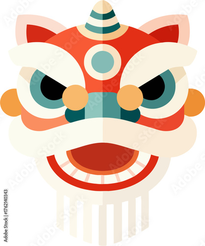 lion dance flat design, lion dance performances symbolizing successful,  bring good luck and fortune