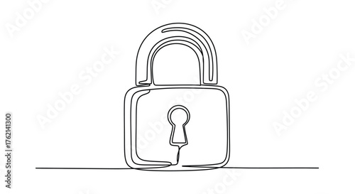 Single line drawing of a padlock security protection