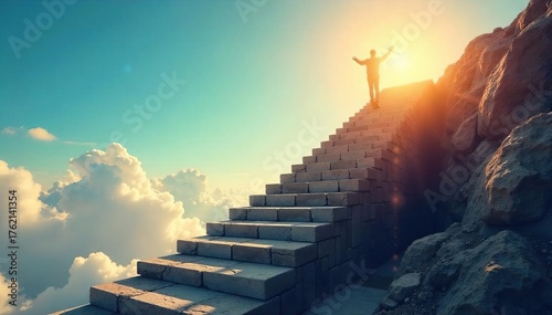 Ascending to Success A Staircase Reaching a Sunlit Sky, Symbolizing Ambition, Career Growth, and the Achievement of Professional Goals
