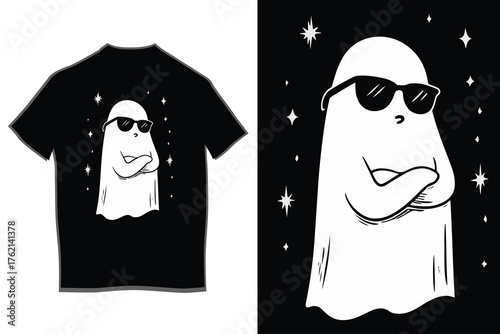 Cool ghost wearing sunglasses t-shirt design for halloween and everyday fun fashion