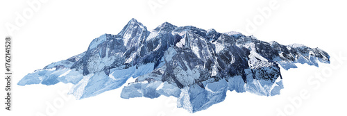 blue ink splashes/Majestic snow-covered mountain range under clear sky, showcasing natural winter landscape beauty.