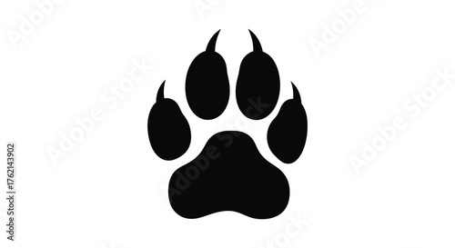 A stark black silhouette of a single wolf paw print on a clean white background representing nature and wildlife