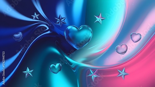 Glossy Gradient Background with Hearts and Stars