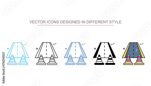 Road Construction icon set multiple style collection