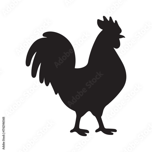 Black silhouette of a proud rooster standing tall silhouette