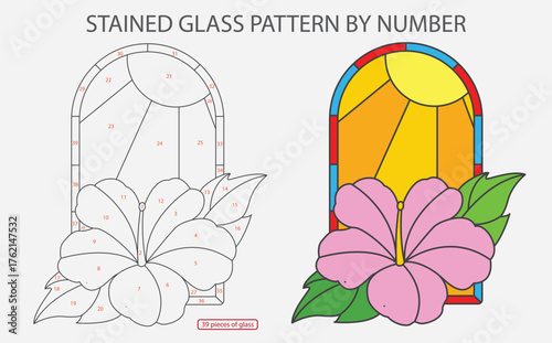Hibiscus stained glass pattern by number | suncatcher pattern | Flower Pattern 