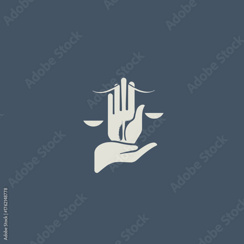 Stylized hand holding scales of justice, representing fairness, legal matters, and ethical balance.
