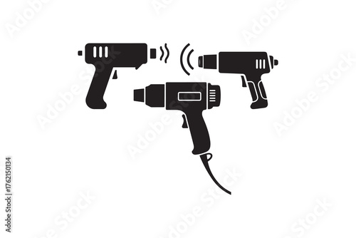 Heat Gun Silhouette Icon Set Hot Air Blower Vector Graphics