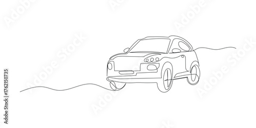 Continuous single line drawing of car vector icon