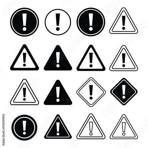 Collection of warning signs with exclamation mark