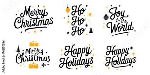 Vintage Christmas Typography Bundle | Merry Christmas, Ho Ho Ho, Happy Holidays Lettering Set
