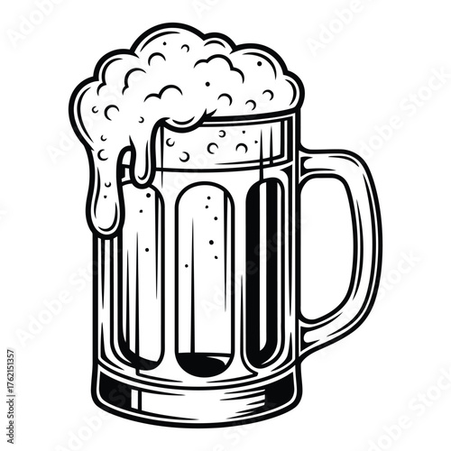 Mug of beer with overflowing foam