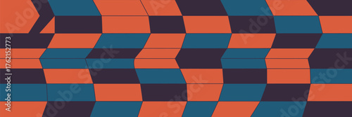 Abstract background with orange and blue geometric shapes in a wavy pattern creating an optical illusion