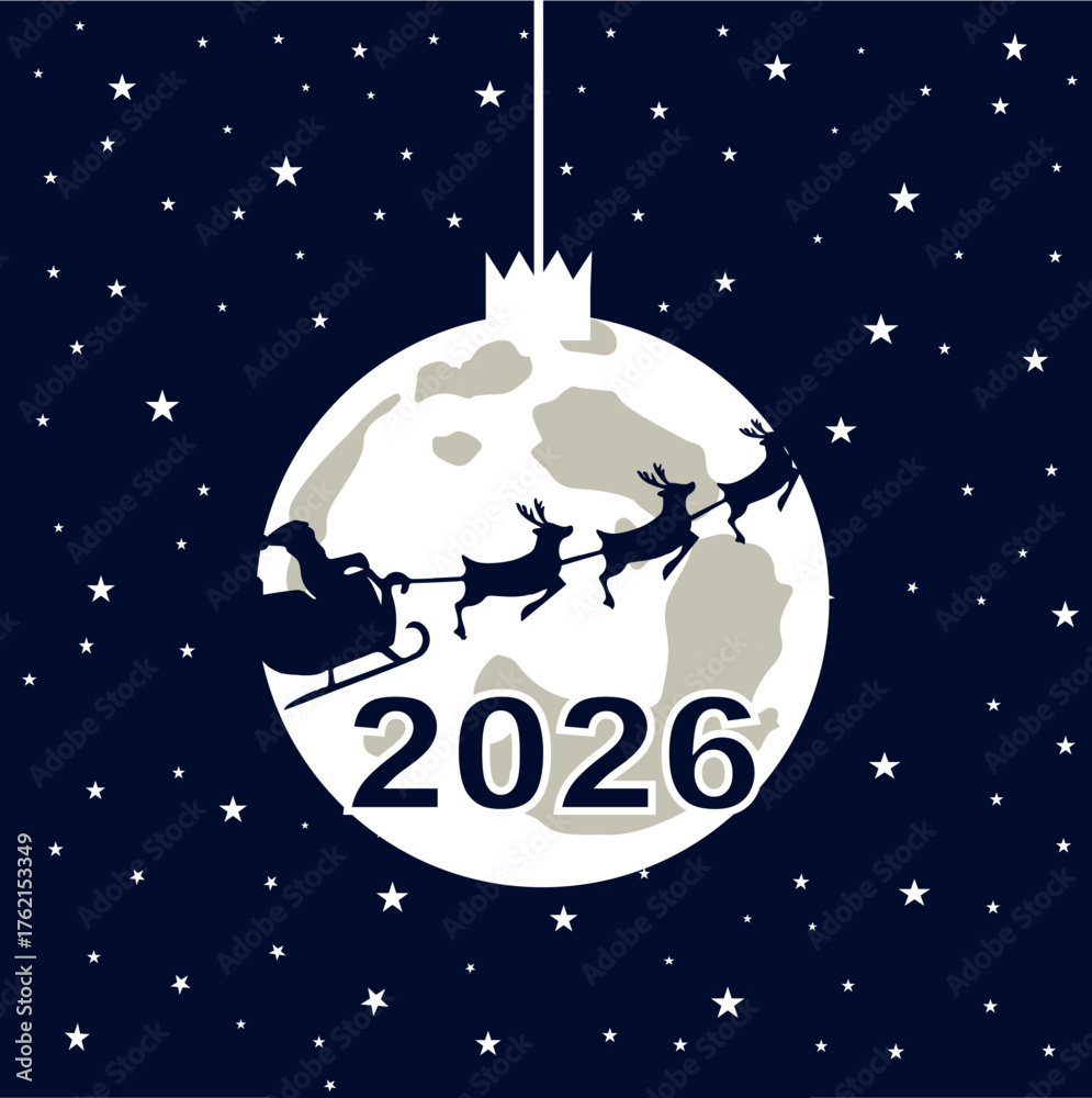 Fototapeta premium Santa Claus on a reindeer sleigh in the sky 2026 