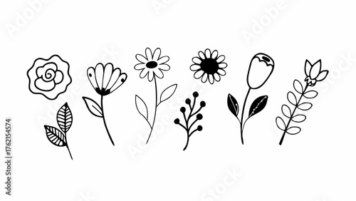 Hand-drawn floral sketches set vector illustration scalable flower icons eps