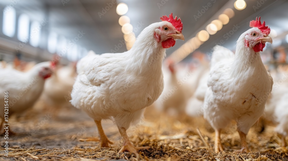 Fototapeta premium White chickens in a farm building
