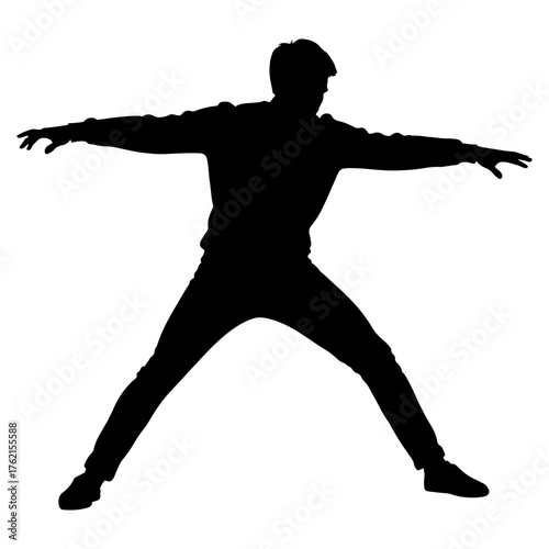 Bold black silhouette of a man in a wide stance