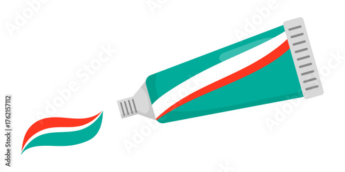 Tube of toothpaste illustration in flat style. Toothpaste is squeezed out of the tube