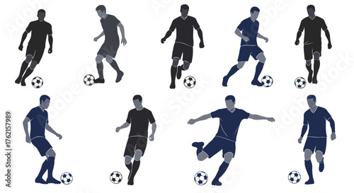 Dynamic soccer players in action silhouettes, perfect for sports or fitness projects