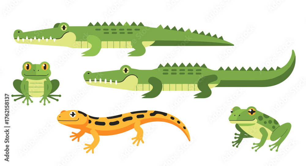 Obraz premium Vibrant reptiles and amphibians illustration ready for educational or design projects