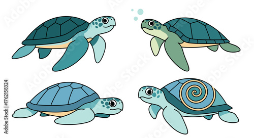 Charming sea turtles swimming gracefully, perfect for educational content or fun designs