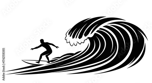Surfer riding a massive wave with power and skill, enjoying the thrill of the ocean