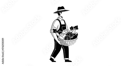 Farmer carrying fresh produce in a basket, embodying healthy lifestyle and sustainable living