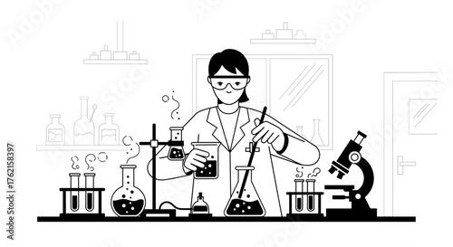 Scientist conducting experiments in modern laboratory, exploring scientific discovery with tools