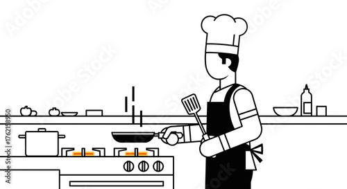 Skilled chef expertly cooks delicious food in a professional kitchen setting
