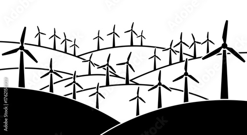 Modern wind farm landscape powering renewable energy future with turbines on rolling hills