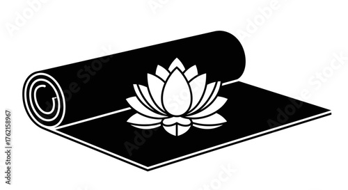 Serene yoga mat with blooming lotus flower symbolizing peace and wellness