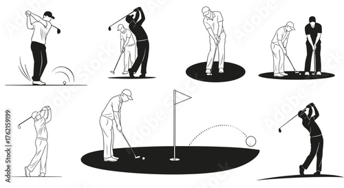 Dynamic golfers in action, capturing the spirit of the game with powerful swings and focus