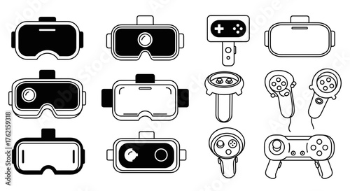 Modern VR headsets and controllers for immersive gaming and virtual reality experiences