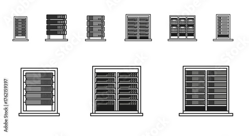 Modern server rack icons for data center and network infrastructure design
