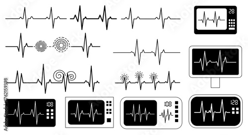 Dynamic heart rhythm lines and monitor displays representing vital health data analysis