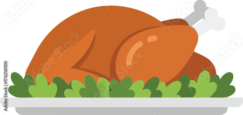 Delicious roasted turkey dinner platter with fresh green garnish for celebration vector