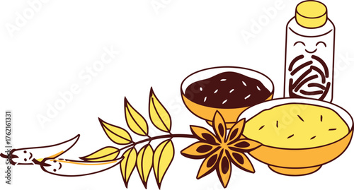 Natural ingredients for cooking and wellness herbs spices oils and aromatics