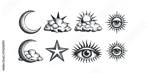 Celestial Symbols and Mystical Eyes Collection