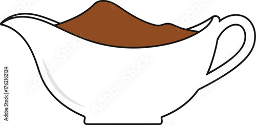 Illustration of gravy boat filled with rich brown gravy for culinary use vector