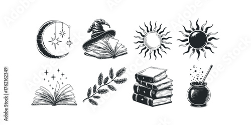 Mystical Collection of Celestial and Scholarly Symbols