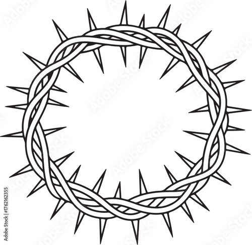 Crown Thorns line art, coloring book page line art drawing, vector and illustration