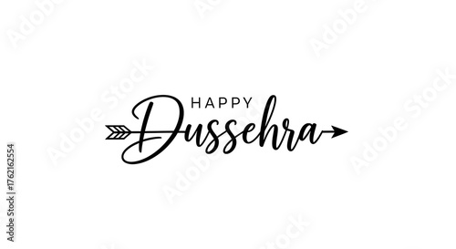 Happy Dussehra text with arrow graphic on white background lettering calligraphy