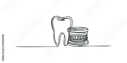 Single Line Drawing of Tooth and Denture